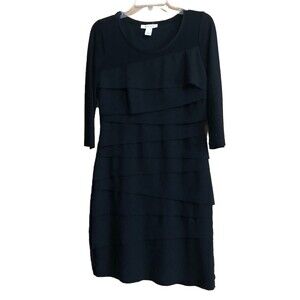 White House Black Market Black Fitted Tiered Dress 3/4 Sleeve Size Small